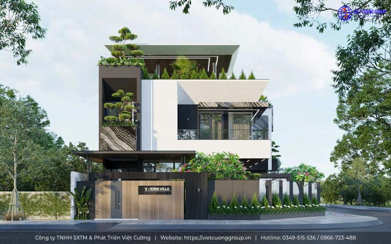 Thiết kế 3D nhà phố hiện đại có không gian xanh